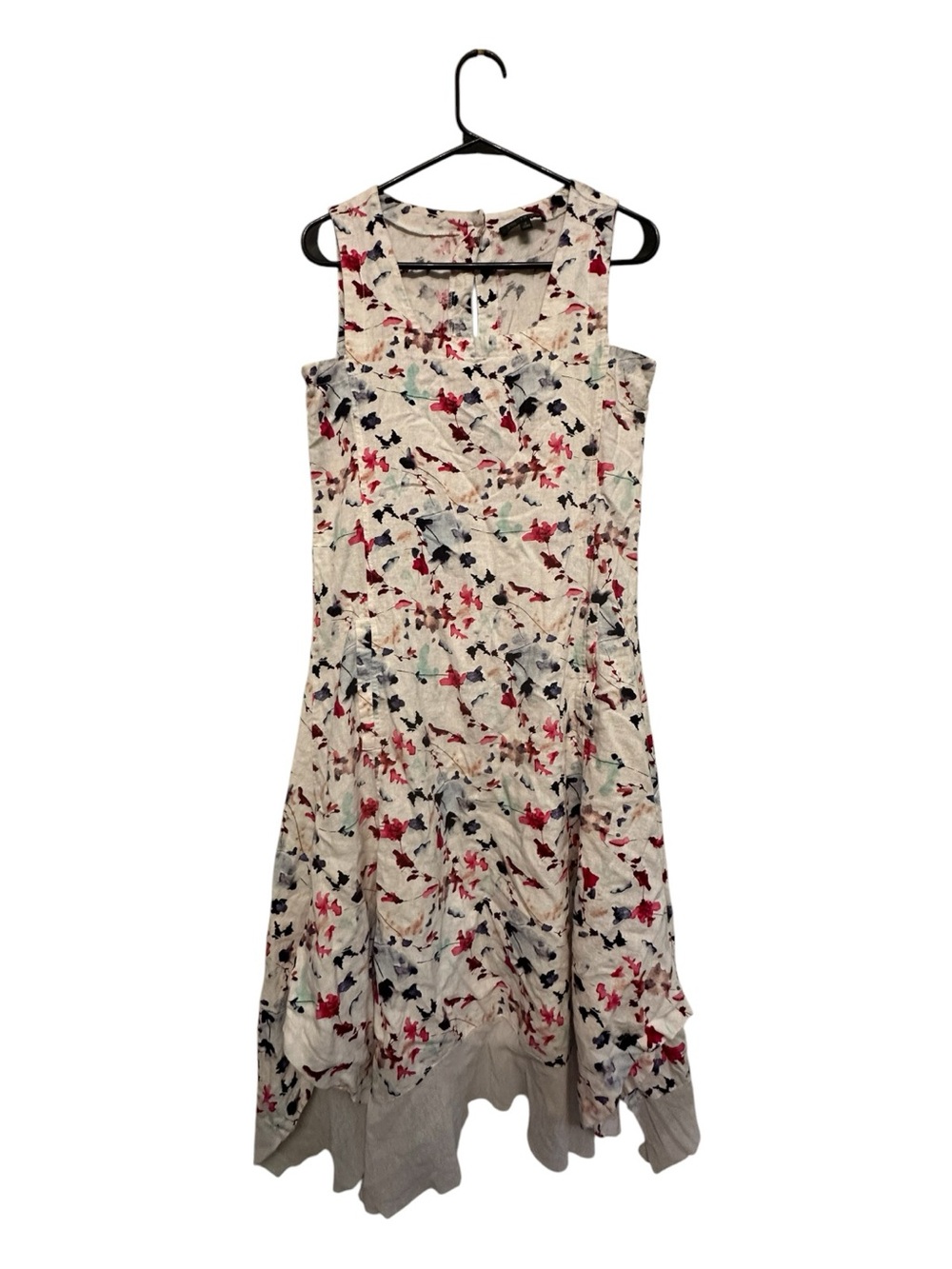 For Cynthia Fairy Handkerchief Hem Midi Dress with Red & Navy Floral Print S
